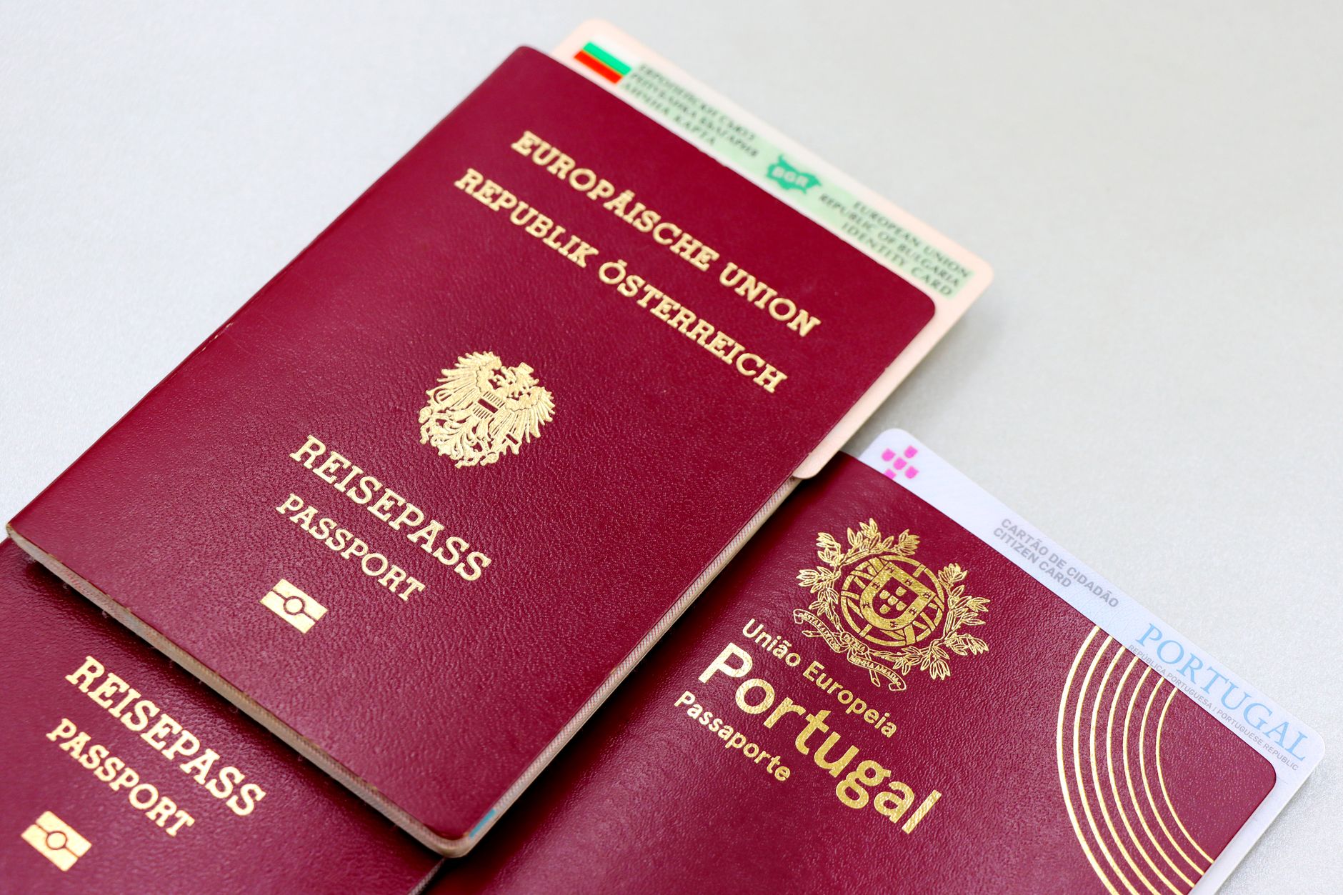 Passports and ID card on a table